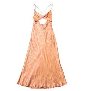 Le Lis Collection Peach Floral Cutout Dress Satin Gown Size Small Women's